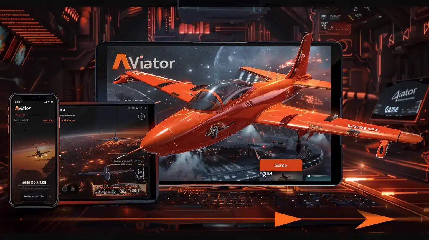 Apresentação tecnológica do jogo Aviator com um avião saindo da tela de um tablet, demonstrando a experiência imersiva em múltiplos dispositivos no 888rrr.
