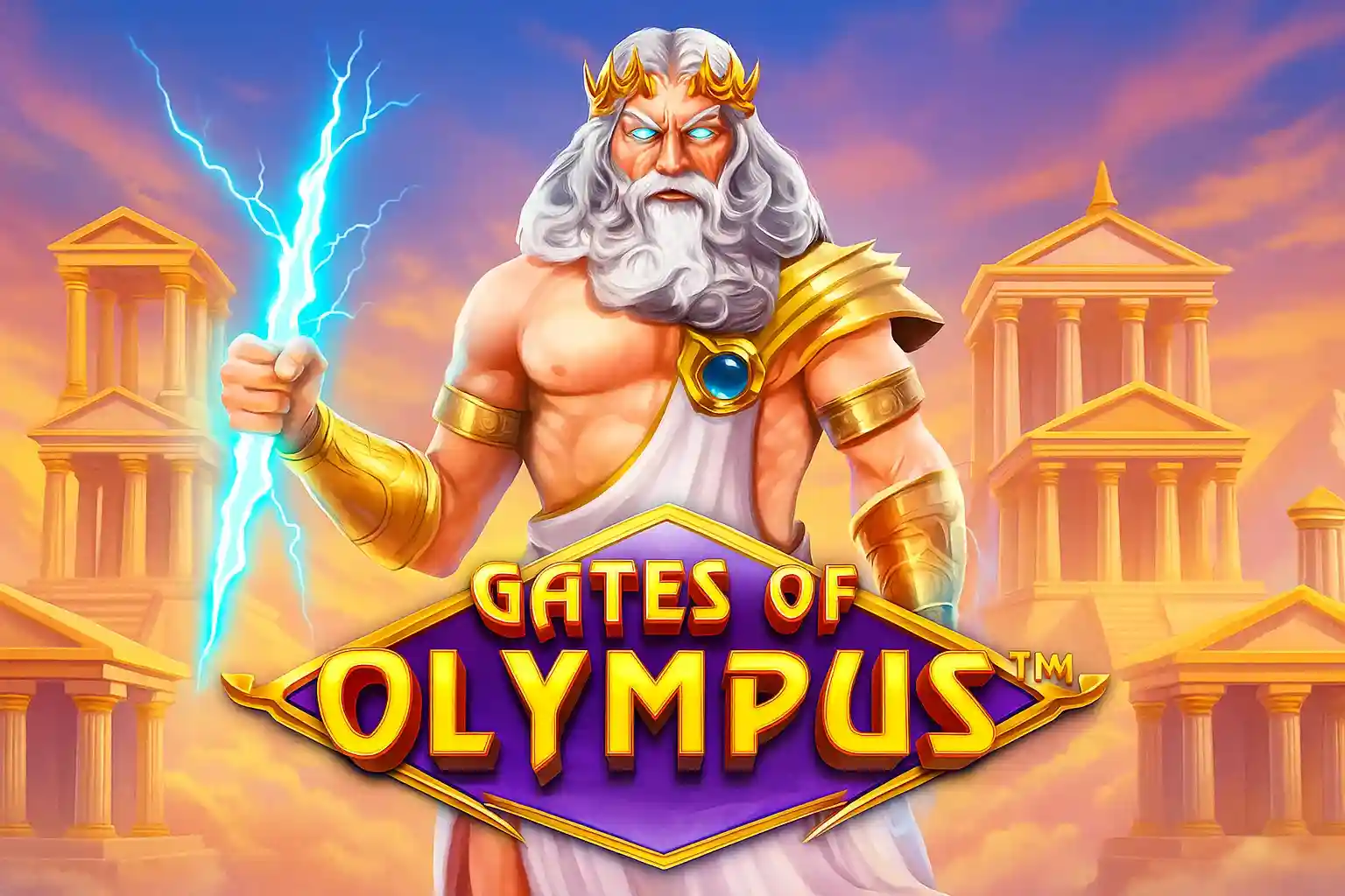 Zeus com raio em cenário do slot Gates of Olympus
