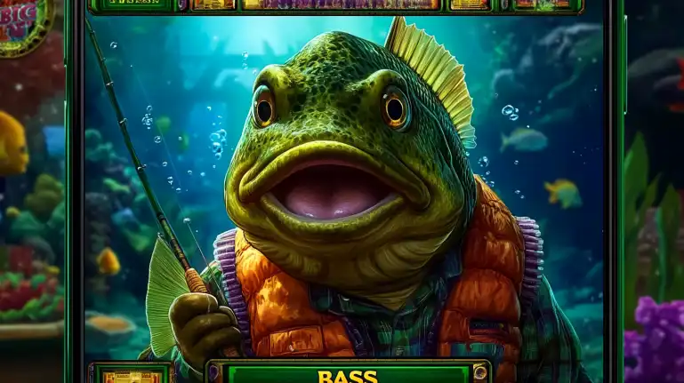 Personagem de peixe pescador do popular jogo de slot com tema de pescaria, uma das emocionantes opções de caça-níqueis para jogar e ganhar no cassino 888rrr.